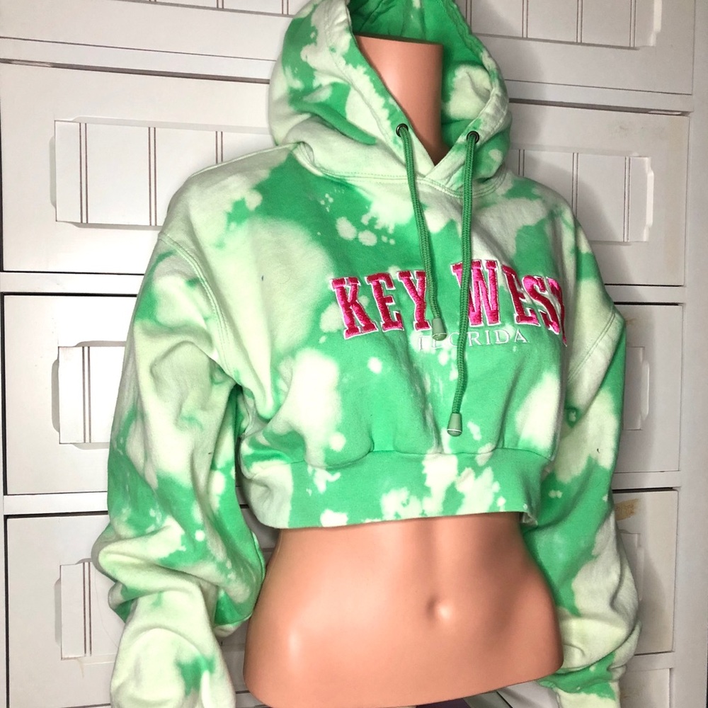Bleach tie-dyed Key West green cropped sweatshirt